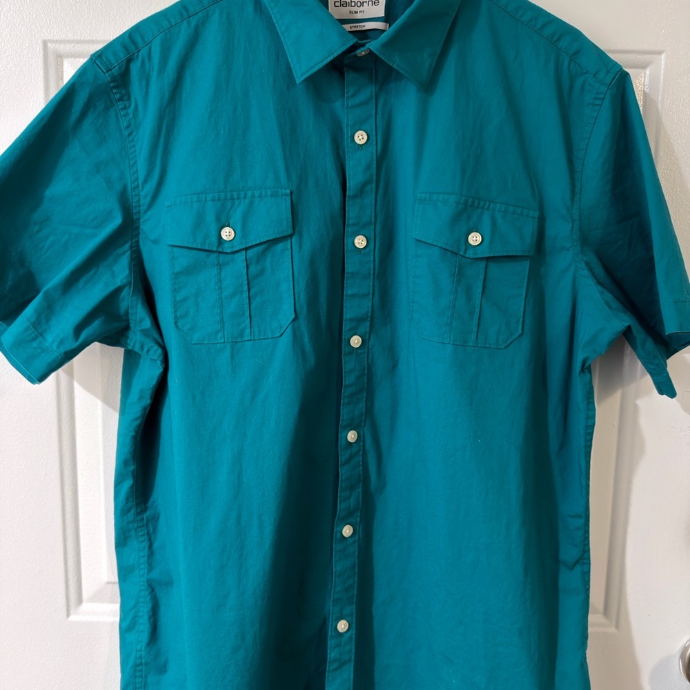 Claiborne Men's Turquoise Button-Down Shirt